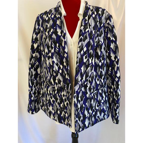 Nipon Boutique womens 14W navy black and white geometric blazer lined - Picture 1 of 4